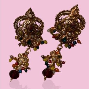 Vibrant Gold Multicolor Dangle Earrings